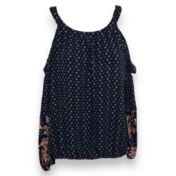 🎈 Mossimo Supply Co Navy Floral Cold Shoulder Long Sleeve Blouse Top Size XS - Picture 2 of 10